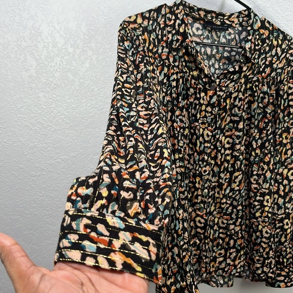 Jane Delancey Women's Multi Color Patterned Top striped Button Down Career Sz L - Picture 6 of 13